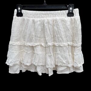 Rachael Chloe Kids Tiered Lace Mini Skirt Sz 12 Fairycore Ruffle Cream Ivory